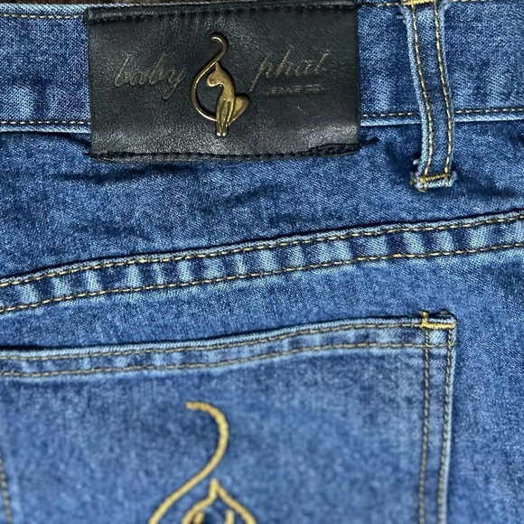 BABY PHAT Woman’s Size 13 Jeans Blue Wide Leg 33x31 Y2K Cat Logo - Picture 6 of 16
